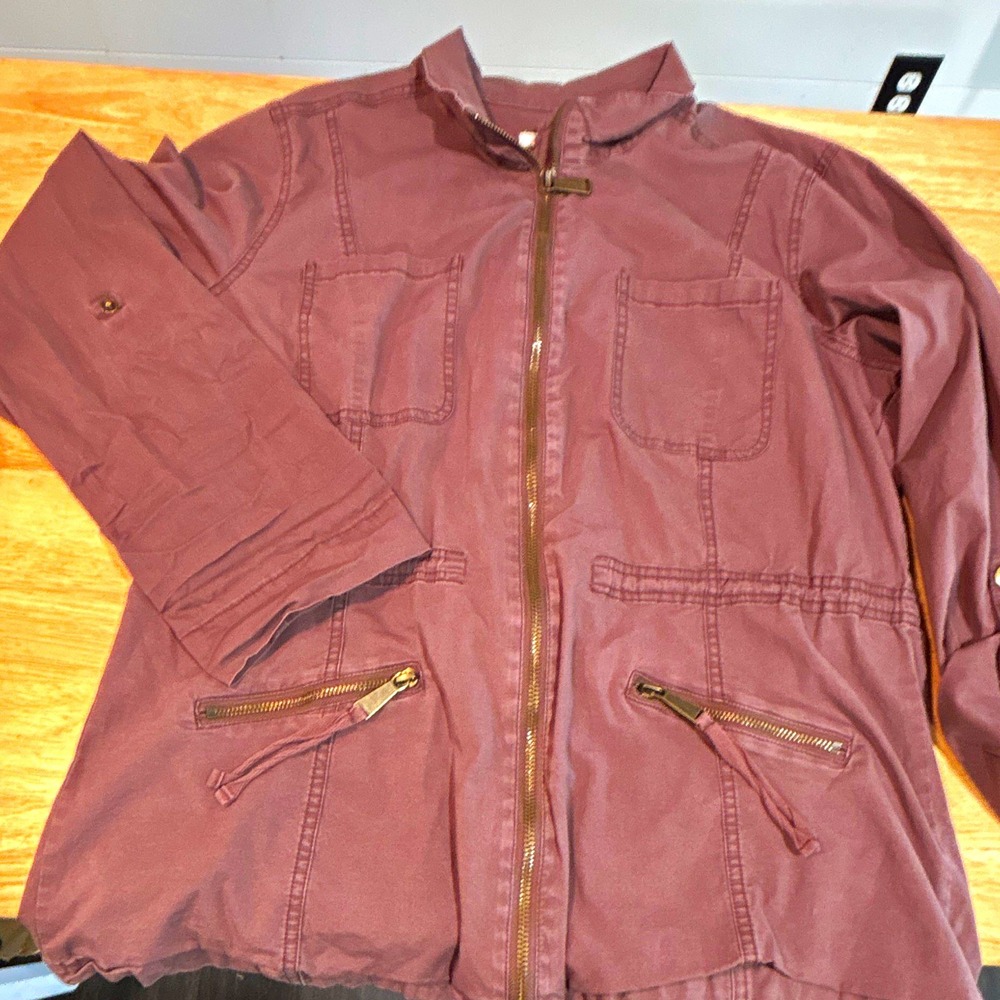maurices Women's Purple/Brown Solid Mid-Length Full Zip Jacket Pockets Size M